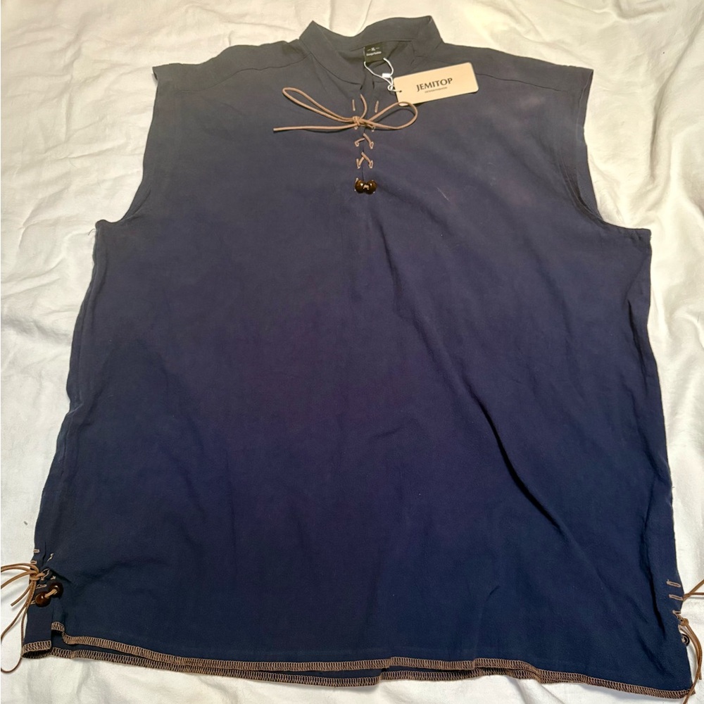 Jemitop Western Style Sleeveless Shirt XL Navy Blue LaceUp Cowgirl Equestrian